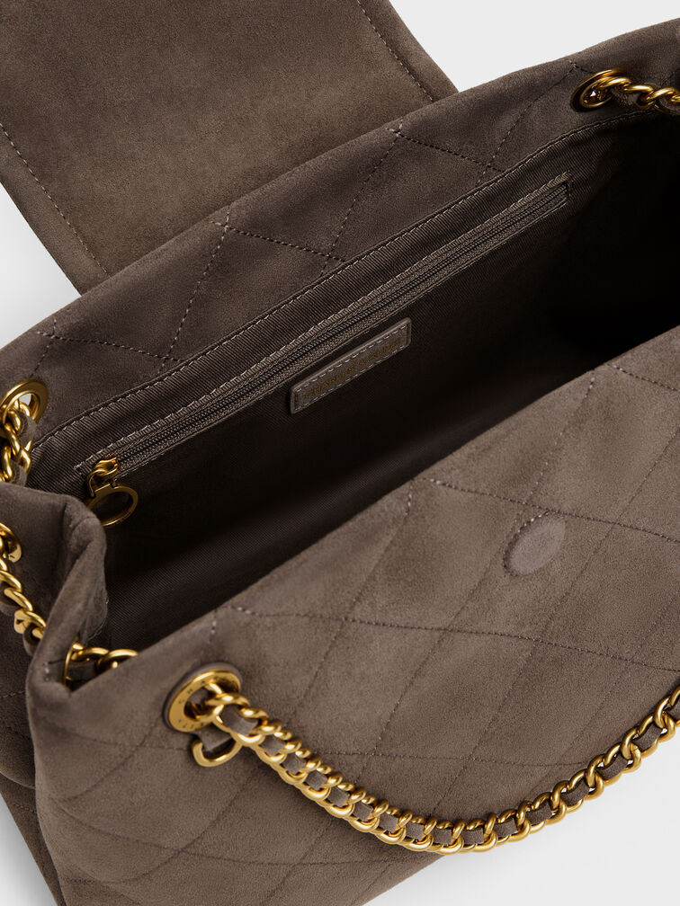 Large Apfra Quilted Shoulder Bag, Stone Grey, hi-res