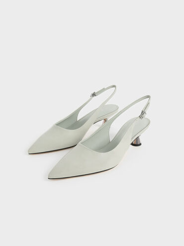 Patent Spool Heel Slingback Pumps, Sage Green, hi-res