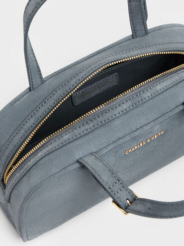 Vega Faux Suede Elongated Bowling Bag, Smoky Blue, hi-res