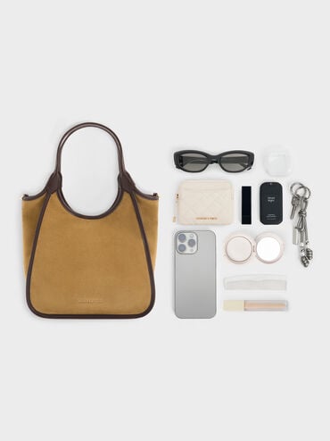 Mini Sianna Recycled Suede Contrast-Trim Tote Bag, Sahara Sand, hi-res