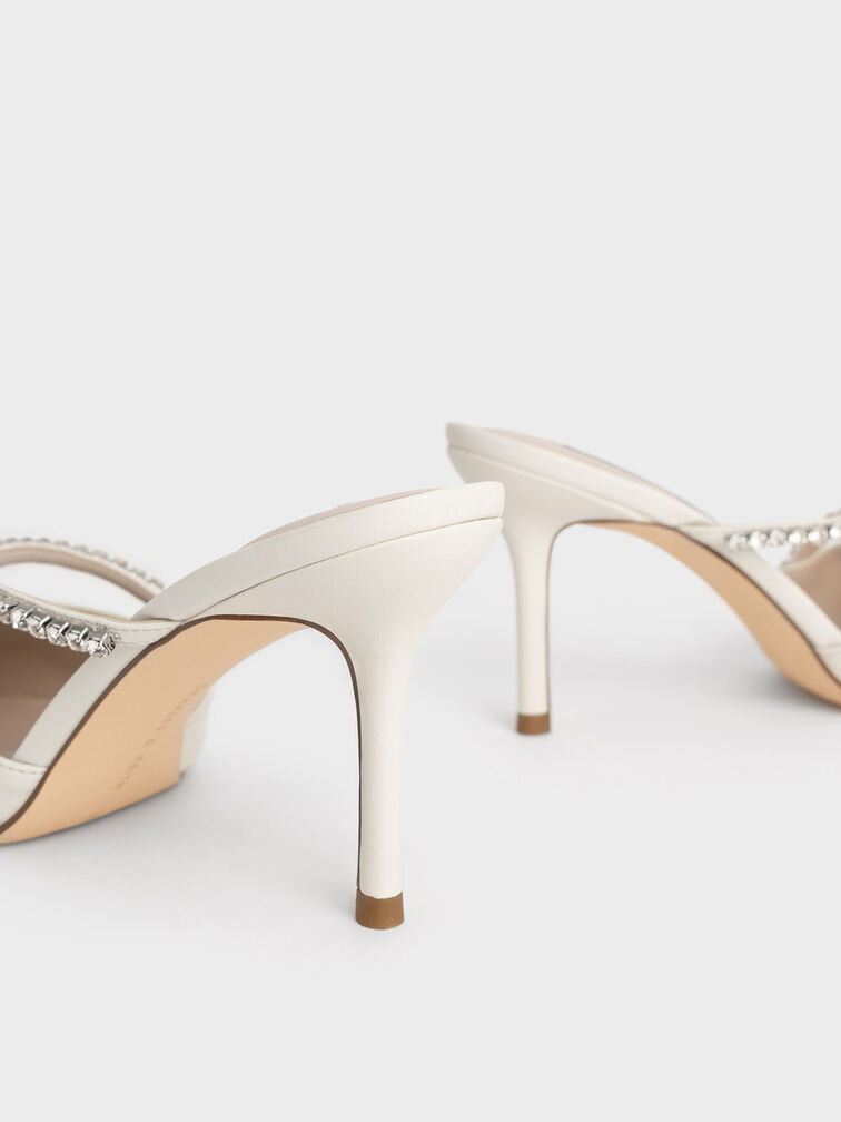 Gem-Encrusted Stiletto Mules, Chalk, hi-res