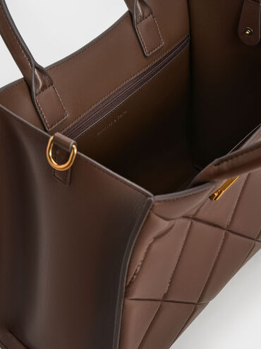 Vertigo Quilted Tote Bag, Dark Brown, hi-res