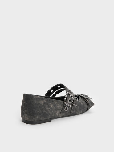 Aether Grommet Studded Mary Jane Flats, Dark Grey, hi-res