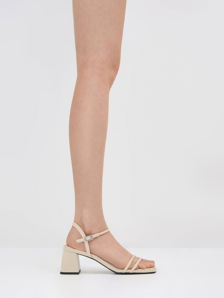 Strappy Trapeze-Heel Sandals, Beige, hi-res