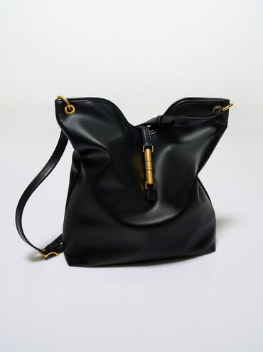Cesia Metallic-Accent Tote Bag, Black, hi-res
