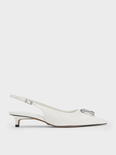 Gabine Leather Slingback Pumps, White, hi-res