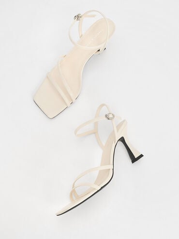 Strappy Trapeze Heel Sandals, Chalk, hi-res