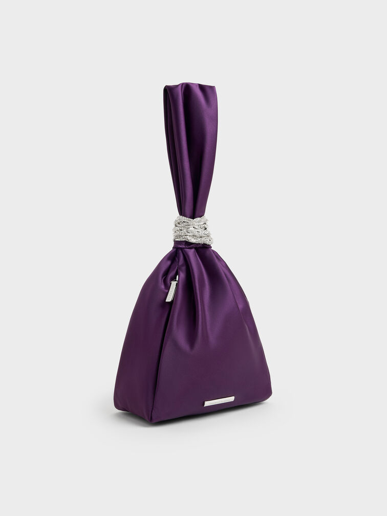 Judie Satin Crystal Wraparound-Chain Clutch, Night Violet, hi-res