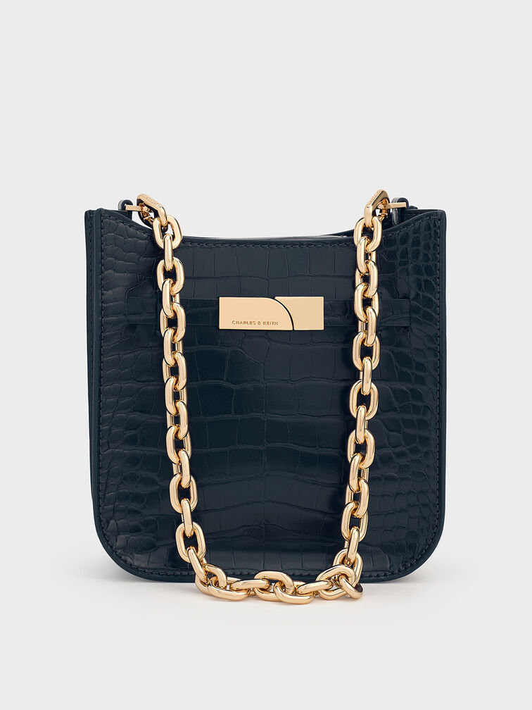Aurelia Croc-Effect Metallic-Accent Crossbody Bag, Navy, hi-res