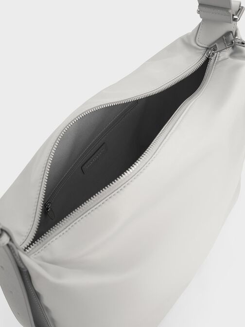 Nylon Chain-Link Slouchy Shoulder Bag, Light Grey, hi-res