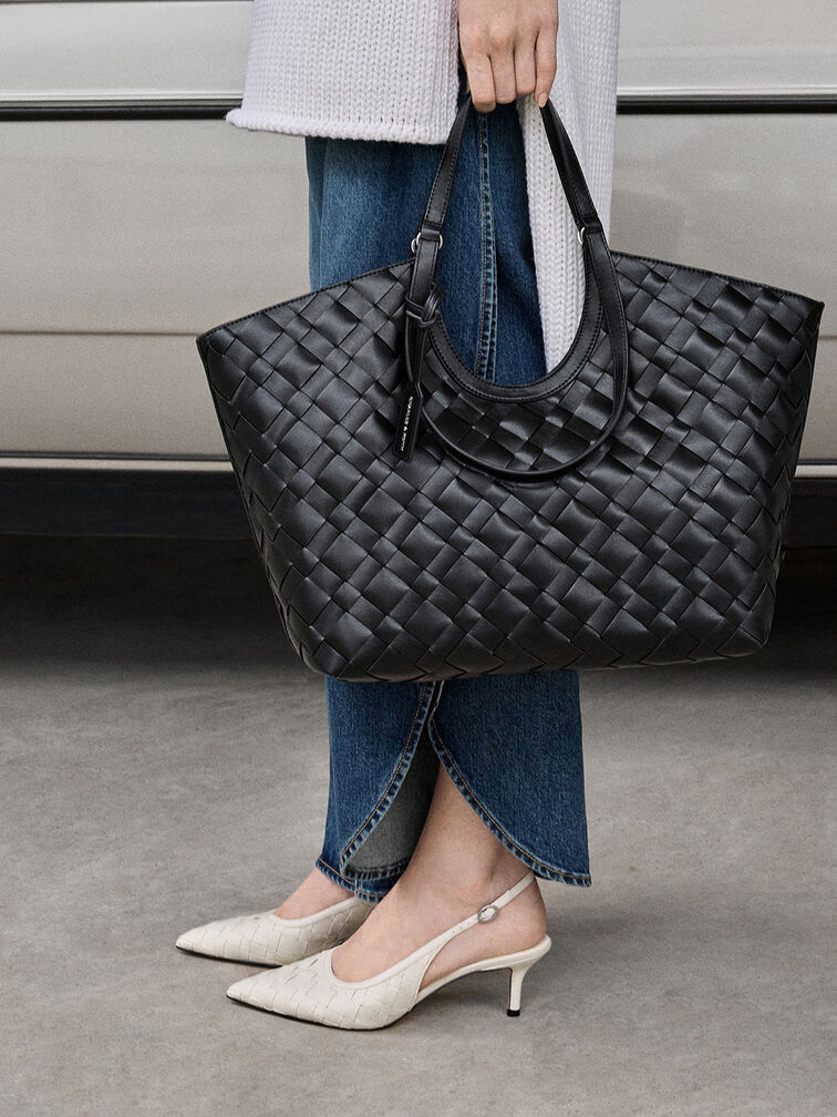 Ivette Woven Tote Bag, Noir, hi-res