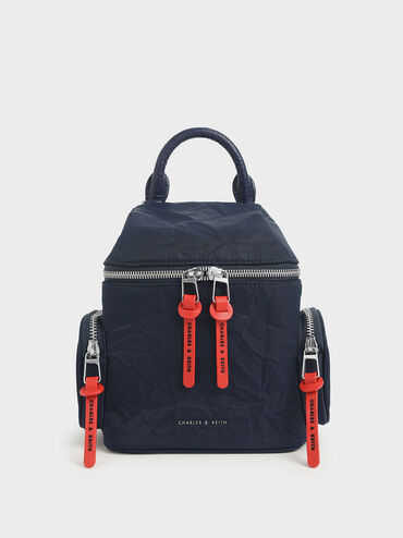 Nylon Two-Way Zip Backpack, Dark Blue, hi-res