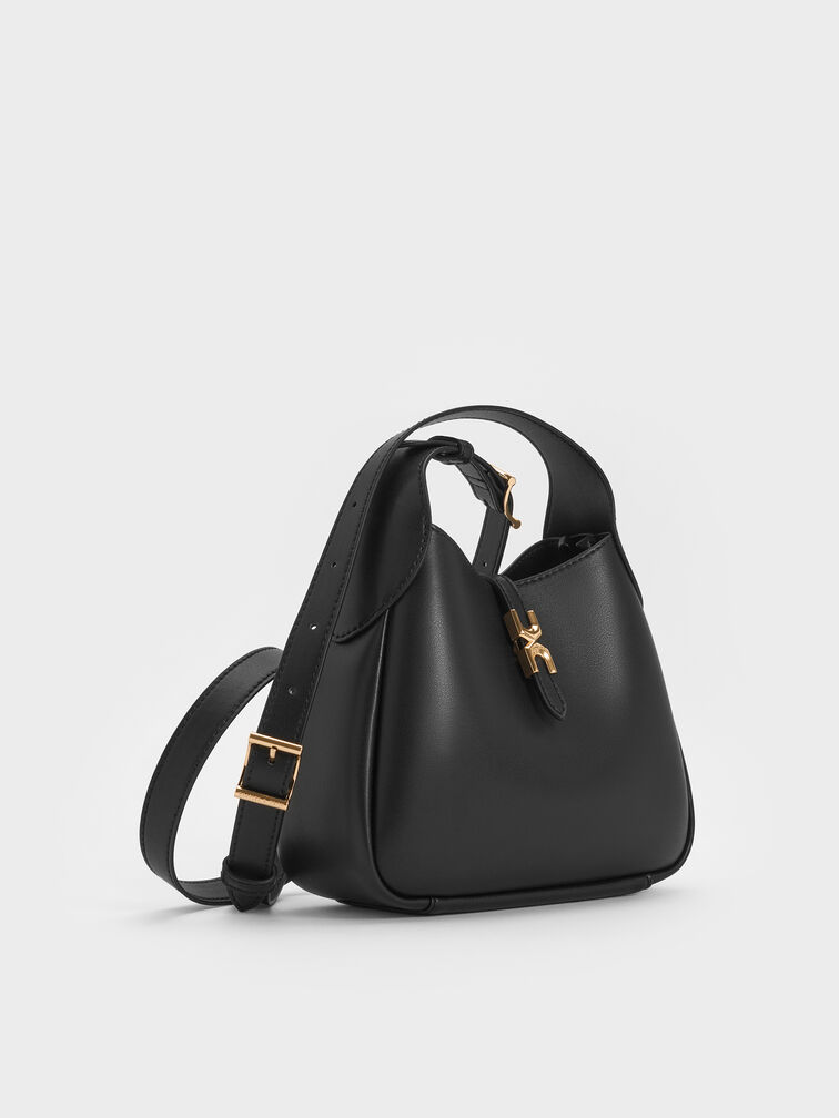 Mini Adalyn Metallic-Buckle Belted Hobo Bag, Black, hi-res