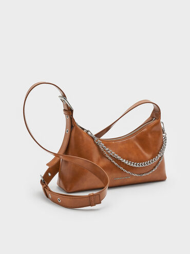 Atwood Chain-Embellished Shoulder Bag, Distressed Tan, hi-res
