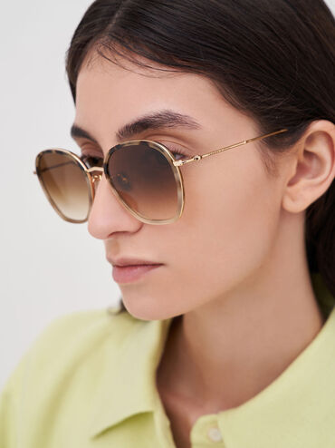 Recycled Acetate Wire-Frame Sunglasses, Taupe, hi-res