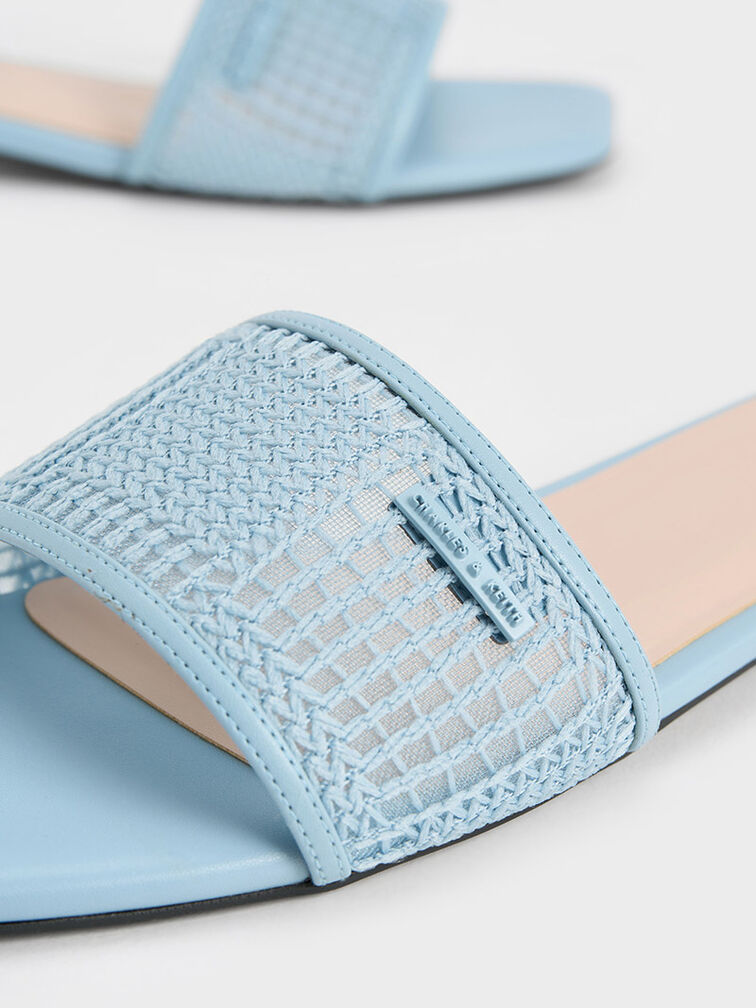 Mesh Knitted Slide Sandals, Blue, hi-res