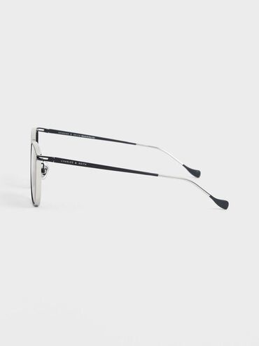 Two-Tone Wire Frame Butterfly Sunglasses, Black, hi-res