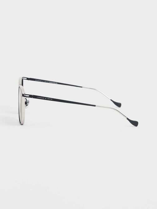 Two-Tone Wire Frame Butterfly Sunglasses, Black, hi-res