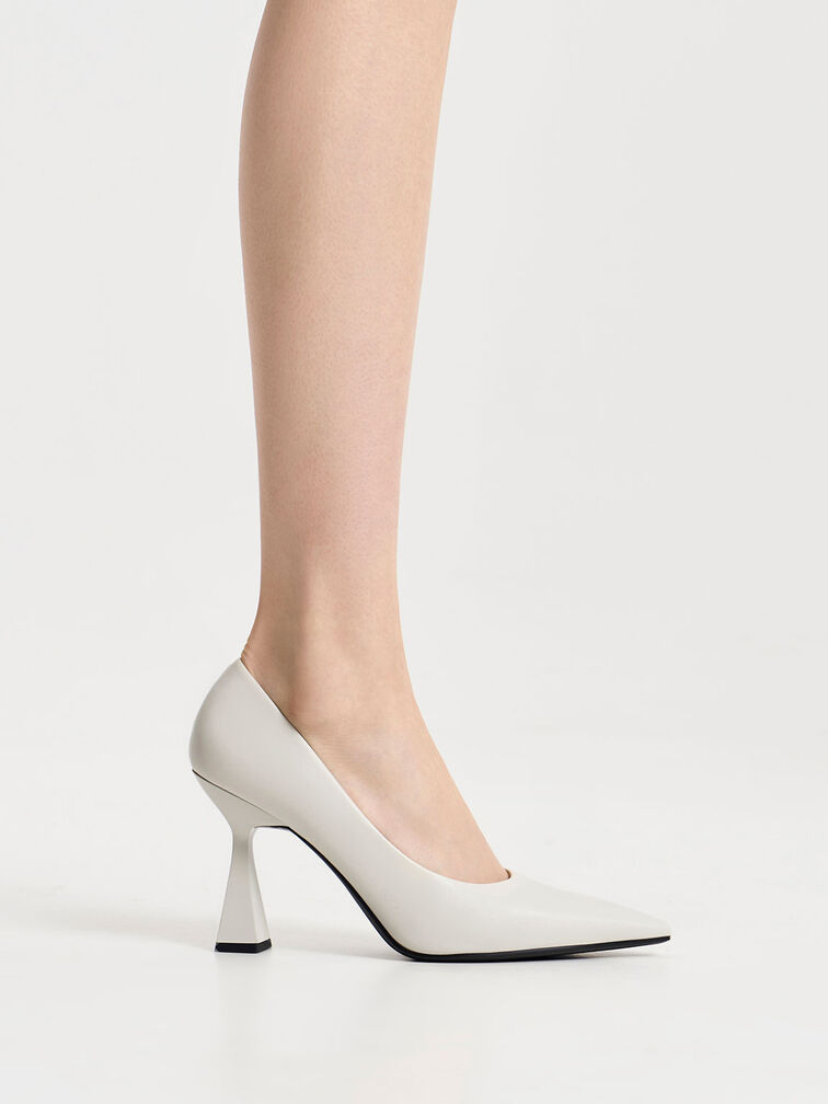 Trapeze Heel Pointed-Toe Pumps, Chalk, hi-res