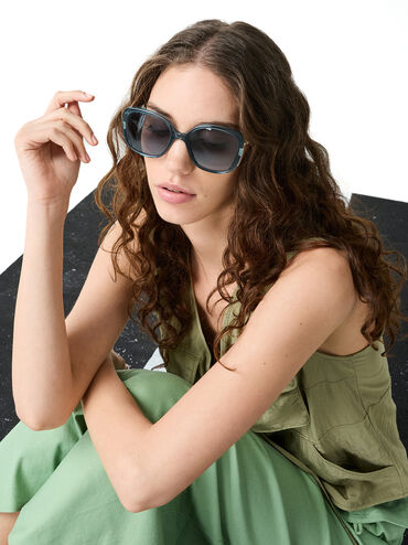 Renee Recycled Acetate Butterfly Sunglasses, Teal, hi-res