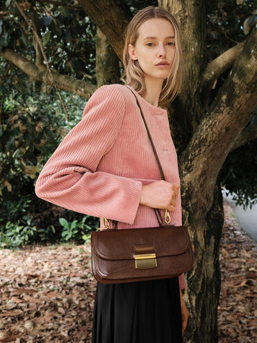 Charlot Elongated Top Handle Bag, Dark Brown, hi-res