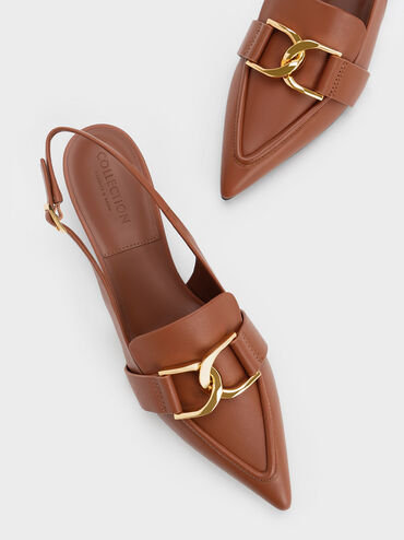 Gabine Leather Interlocking-Accent Slingback Pumps, Cognac, hi-res