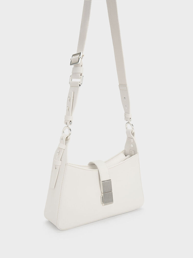 Chain Handle Shoulder Bag, White, hi-res