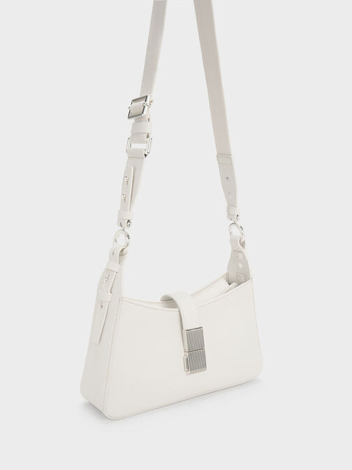 Chain Handle Shoulder Bag, White, hi-res
