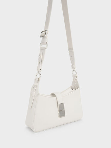 Chain Handle Shoulder Bag, White, hi-res