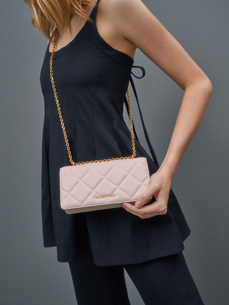 Paffuto Quilted Wallet On Chain, Light Pink, hi-res
