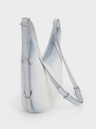 Bryna Denim Curved Hobo Bag, Light Washed Denim, hi-res