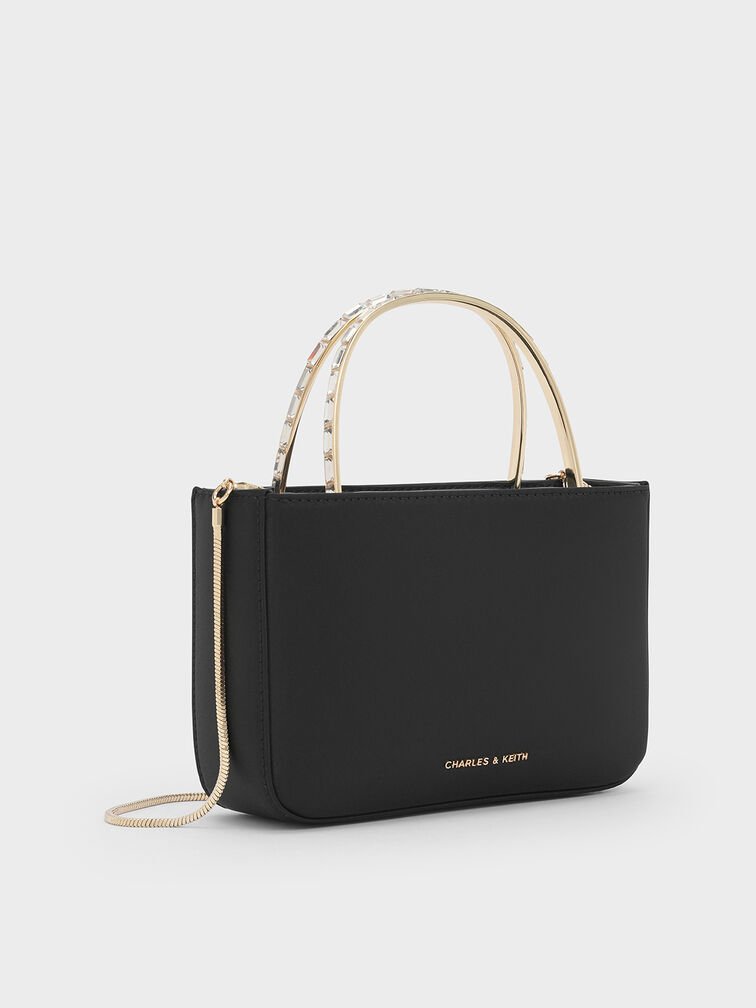 Jennis Satin Crystal Top Handle Bag, Black, hi-res