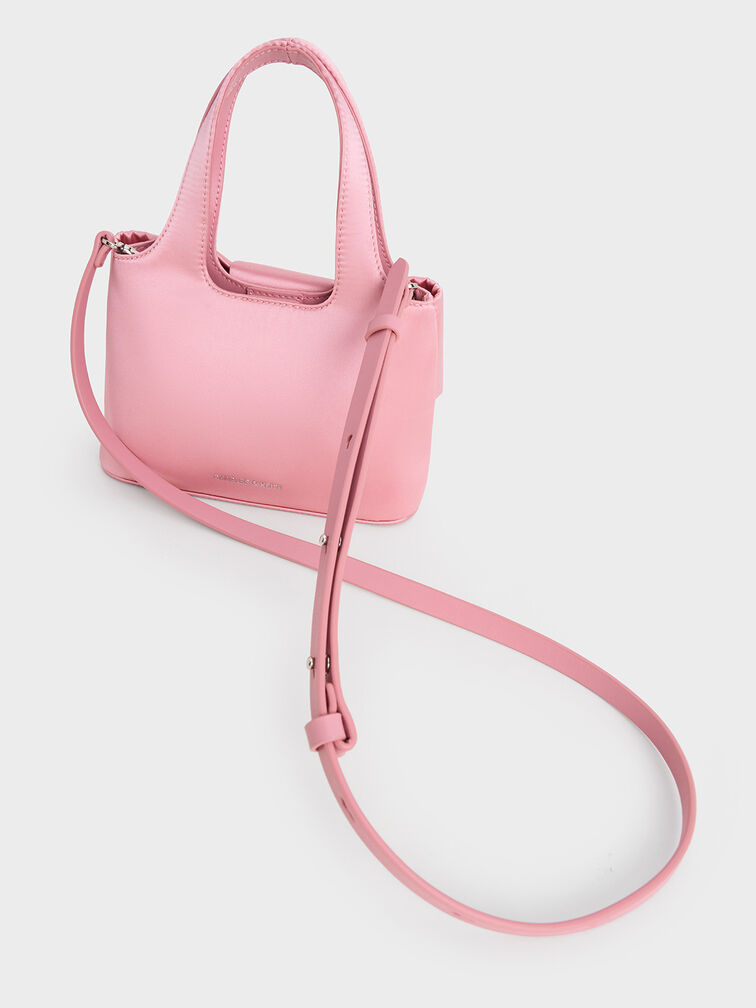 Satin Bow Bucket Bag, Flamingo Pink, hi-res