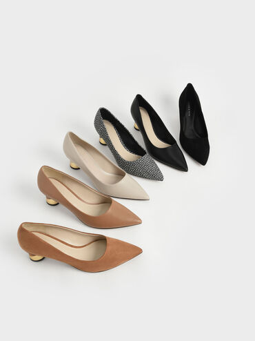 Cammie Metallic Sculptural Heel Pumps, Camel, hi-res