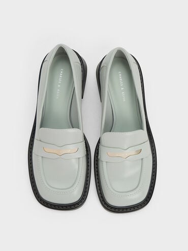 Metallic Penny Tab Loafers, Light Grey, hi-res