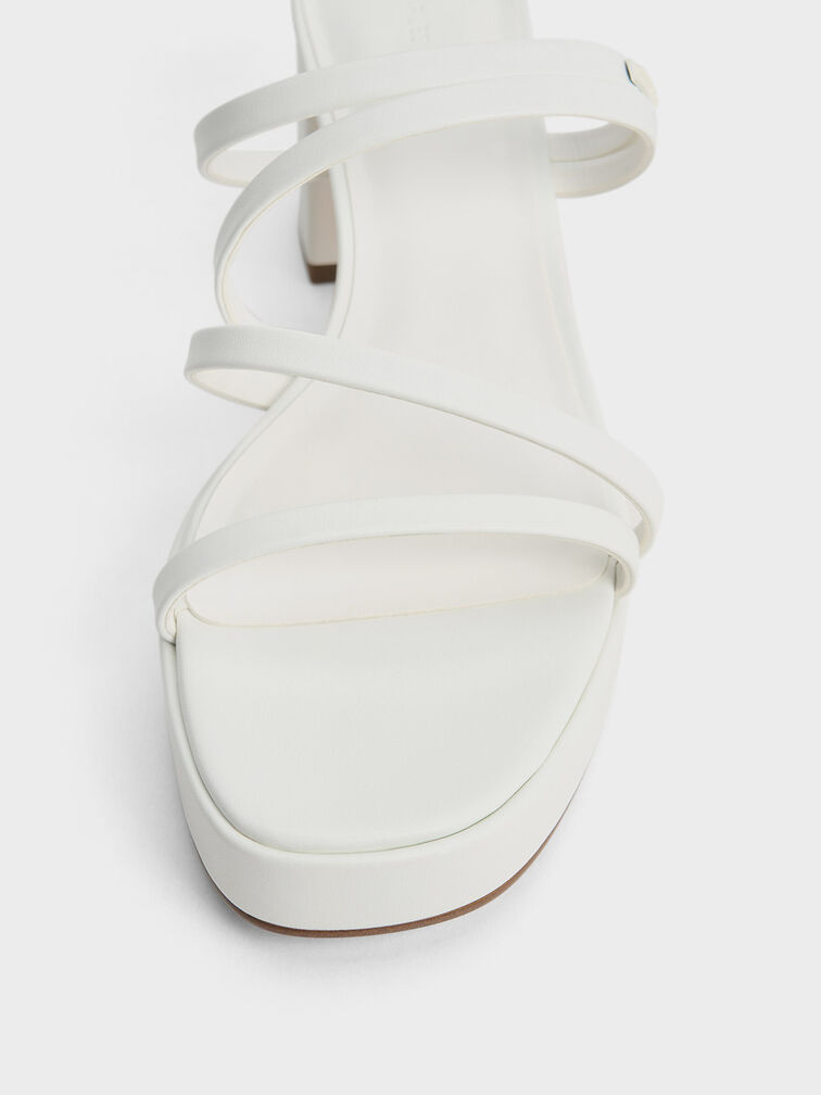 Strappy Block-Heel Mules, White, hi-res