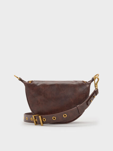 Philomena Half-Moon Crossbody Bag, Distressed Coffee, hi-res