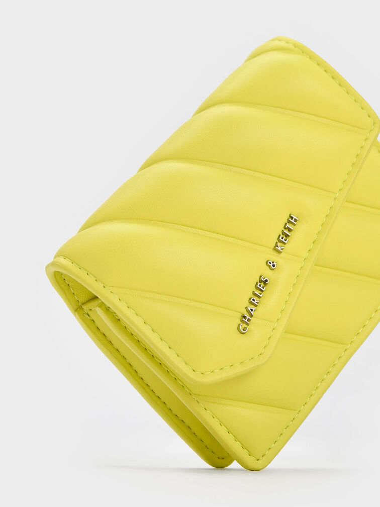 Asymmetric Flap Panelled Wallet, Yellow, hi-res