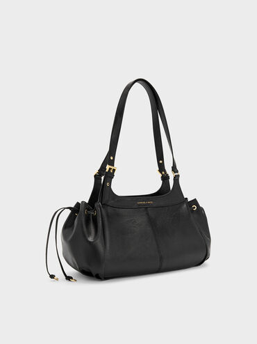Lillith Drawstring Tote Bag, Black, hi-res