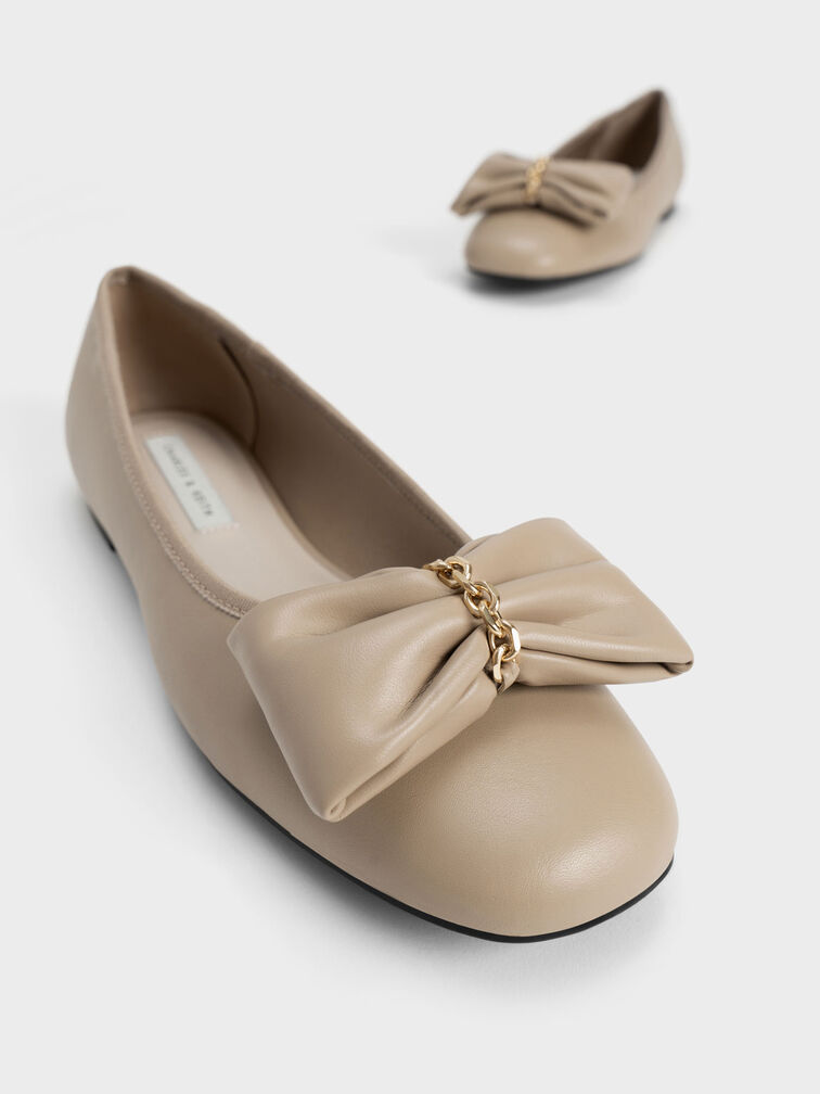 Chain-Link Bow Ballerinas, Beige, hi-res