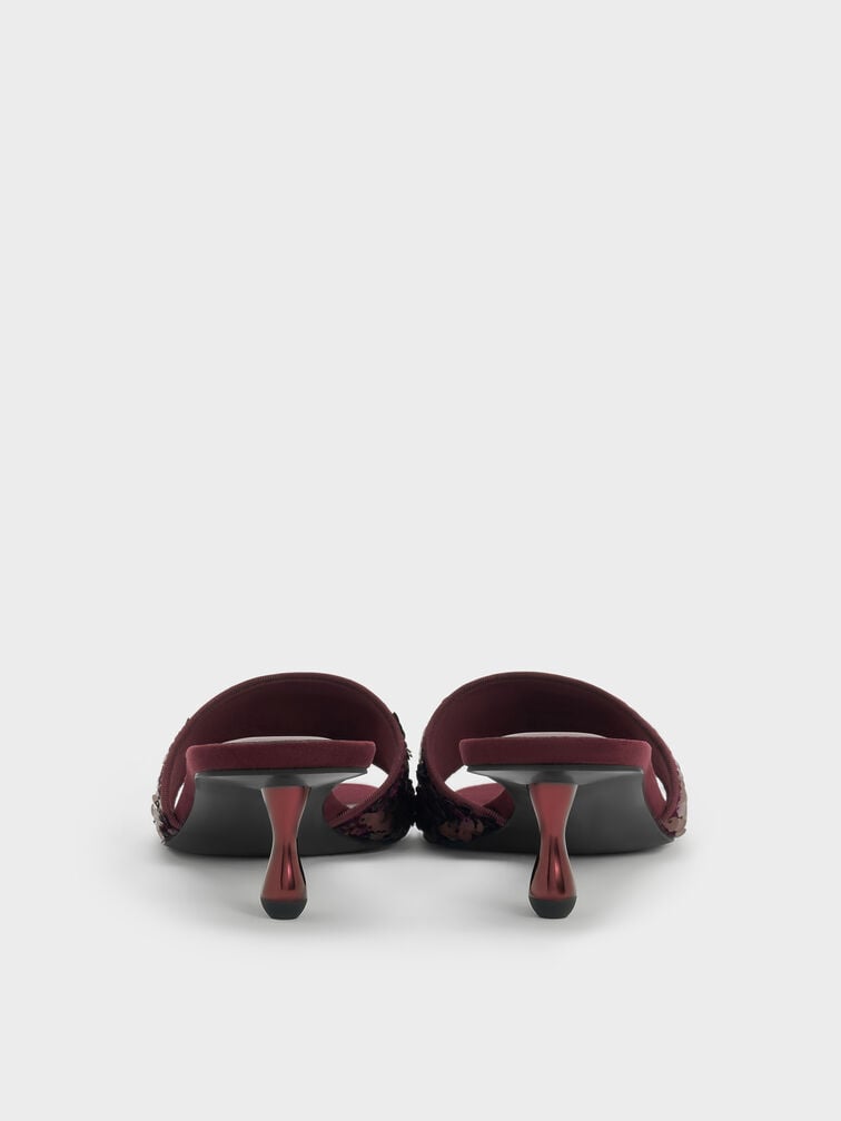 Ruthie Sequinned Heeled Mules, Burgundy, hi-res
