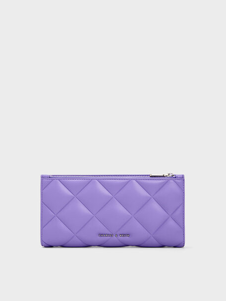 Danika Quilted Long Wallet, Purple, hi-res