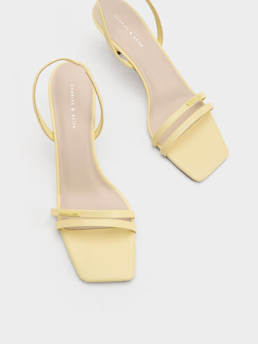 Double Strap Slingback Heeled Sandals, Yellow, hi-res
