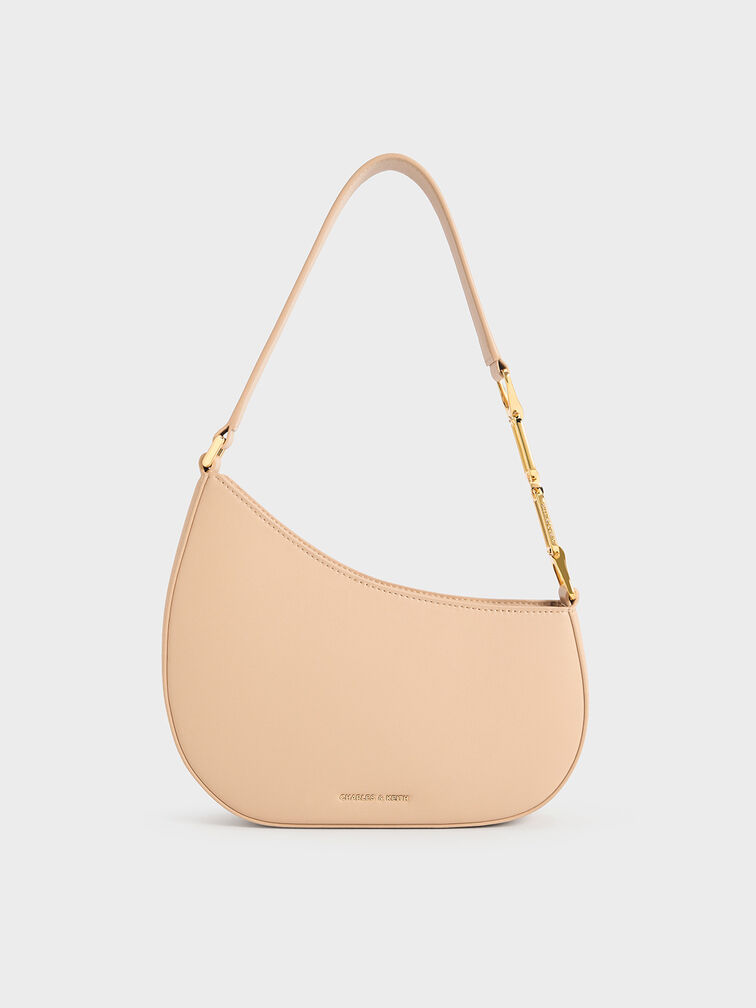 Agatha Chain-Accent Shoulder Bag, Beige, hi-res