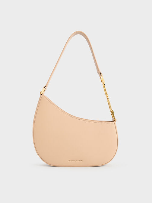 Agatha Chain-Accent Shoulder Bag, Beige, hi-res