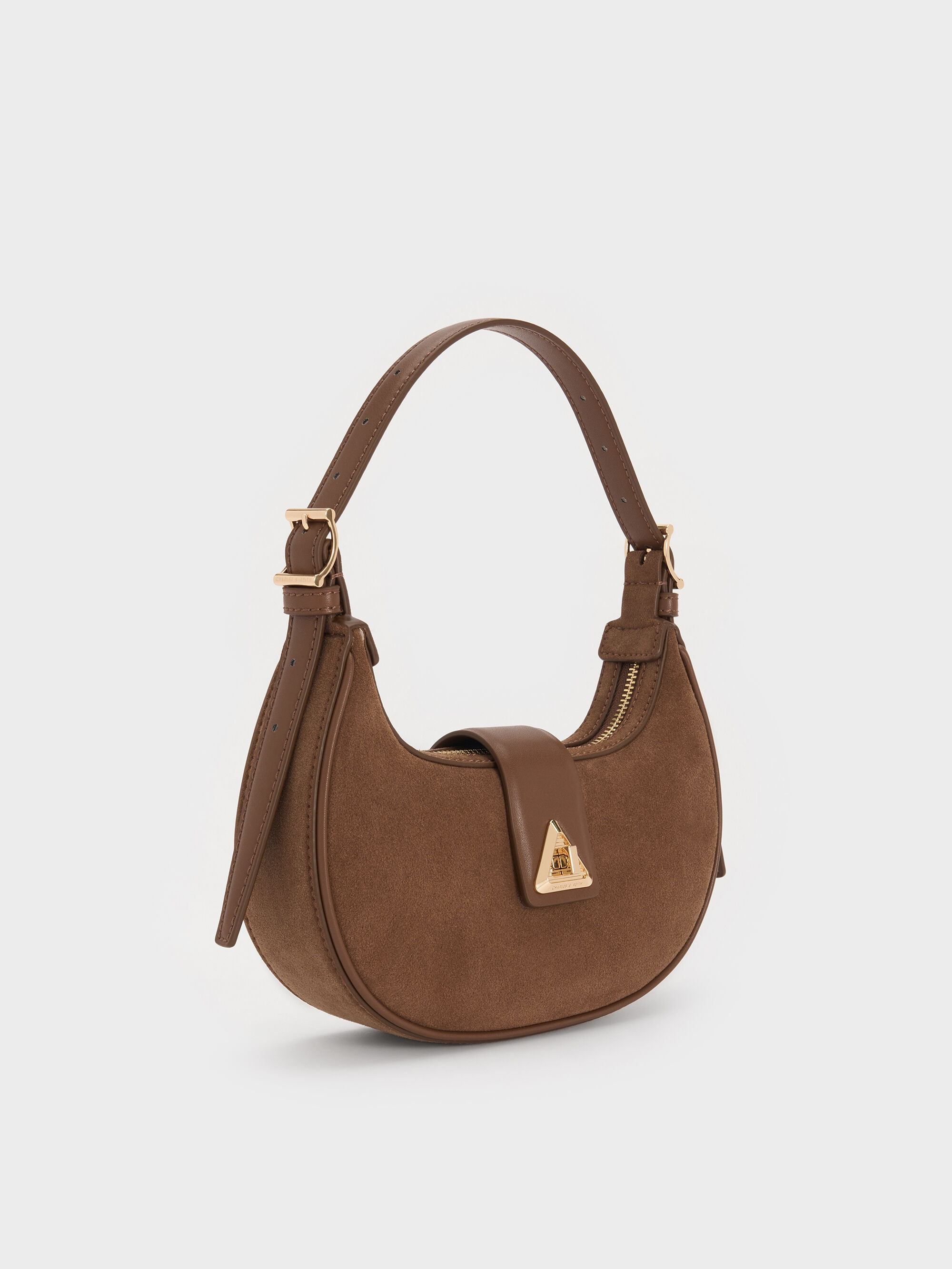 Mocha Brown Trice Recycled Suede Metallic-Accent Belted Shoulder