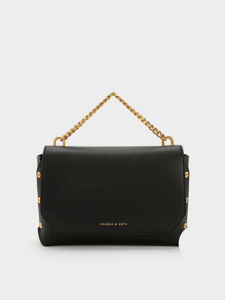 Screw Motif Front Flap Bag, Black, hi-res