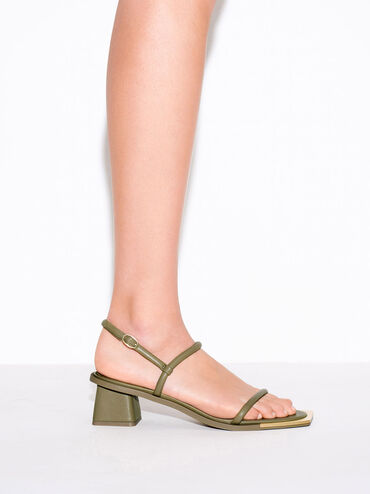 Metallic Tip Strappy Sandals, Olive, hi-res