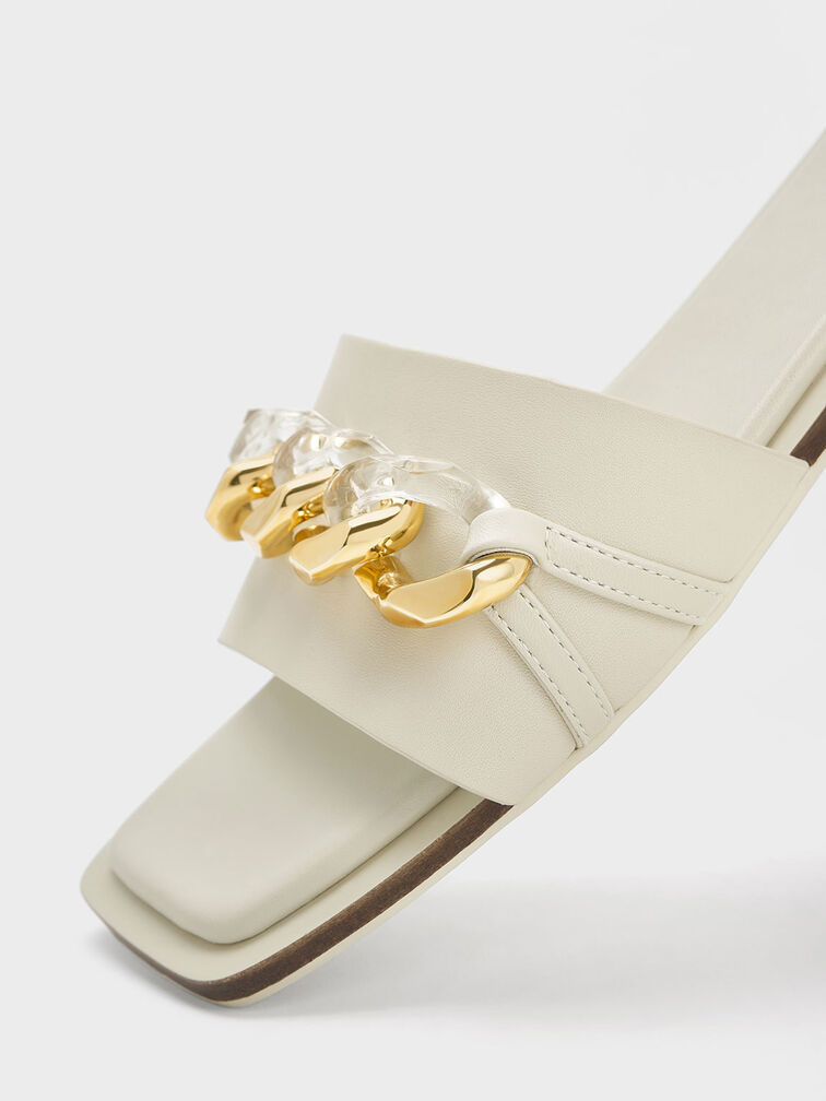 Chunky Chain-Link Slide Sandals, Chalk, hi-res