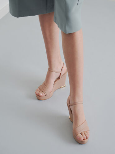Asymmetric Strap Platform Wedges, Nude, hi-res